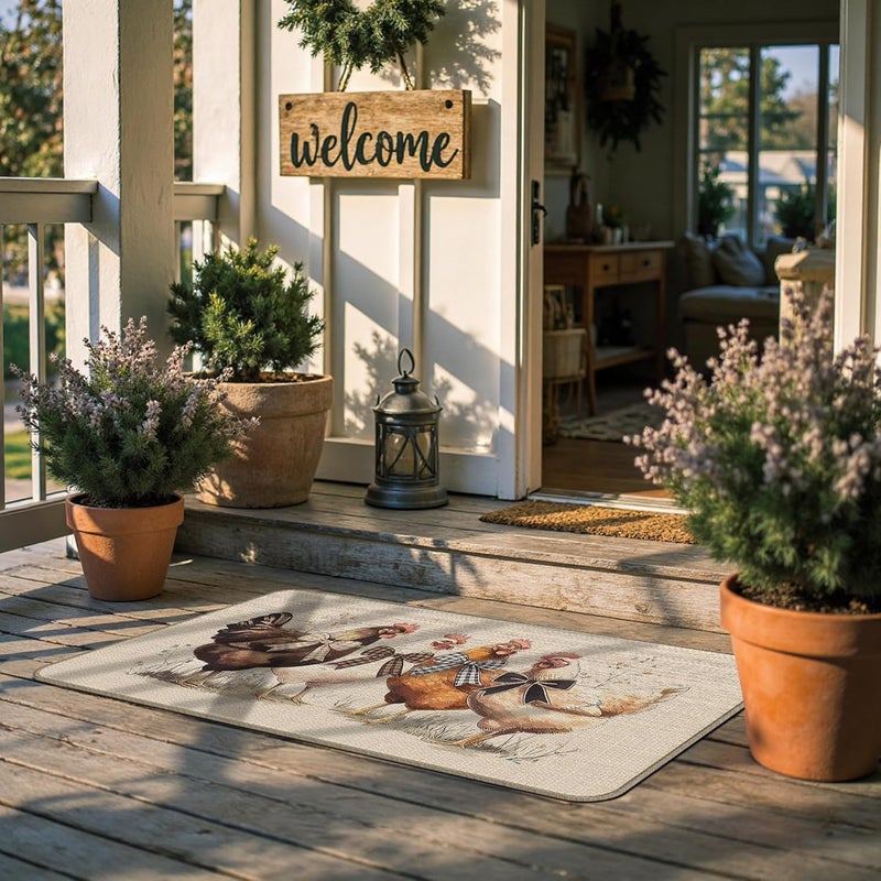 GTYNU Chicken and Farm Animal Home Decor Doormat 17 x 30，Chicken Coop Doormat Decor - Image 3
